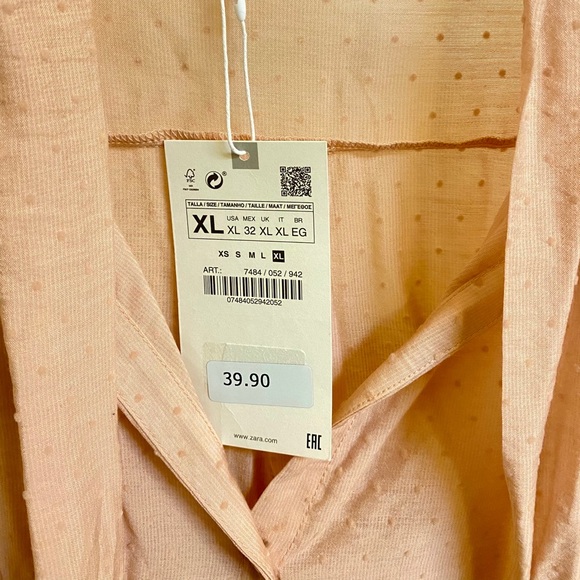 NWT Zara Pink Polka Dot Tie Neck Blouse - Picture 4 of 5